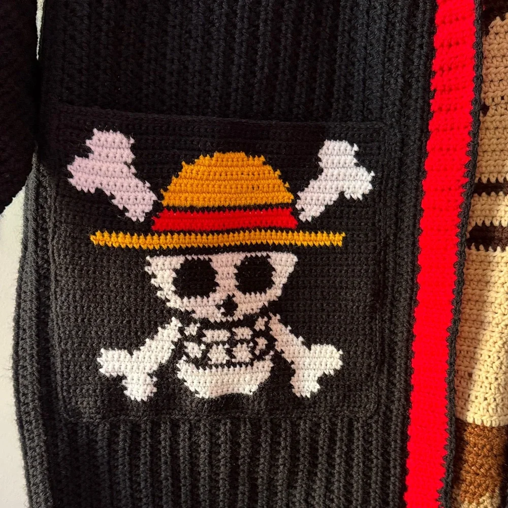 Luffy cardigan Black and Red Graphic crochet 🧶 size XL - Picture 4 of 11